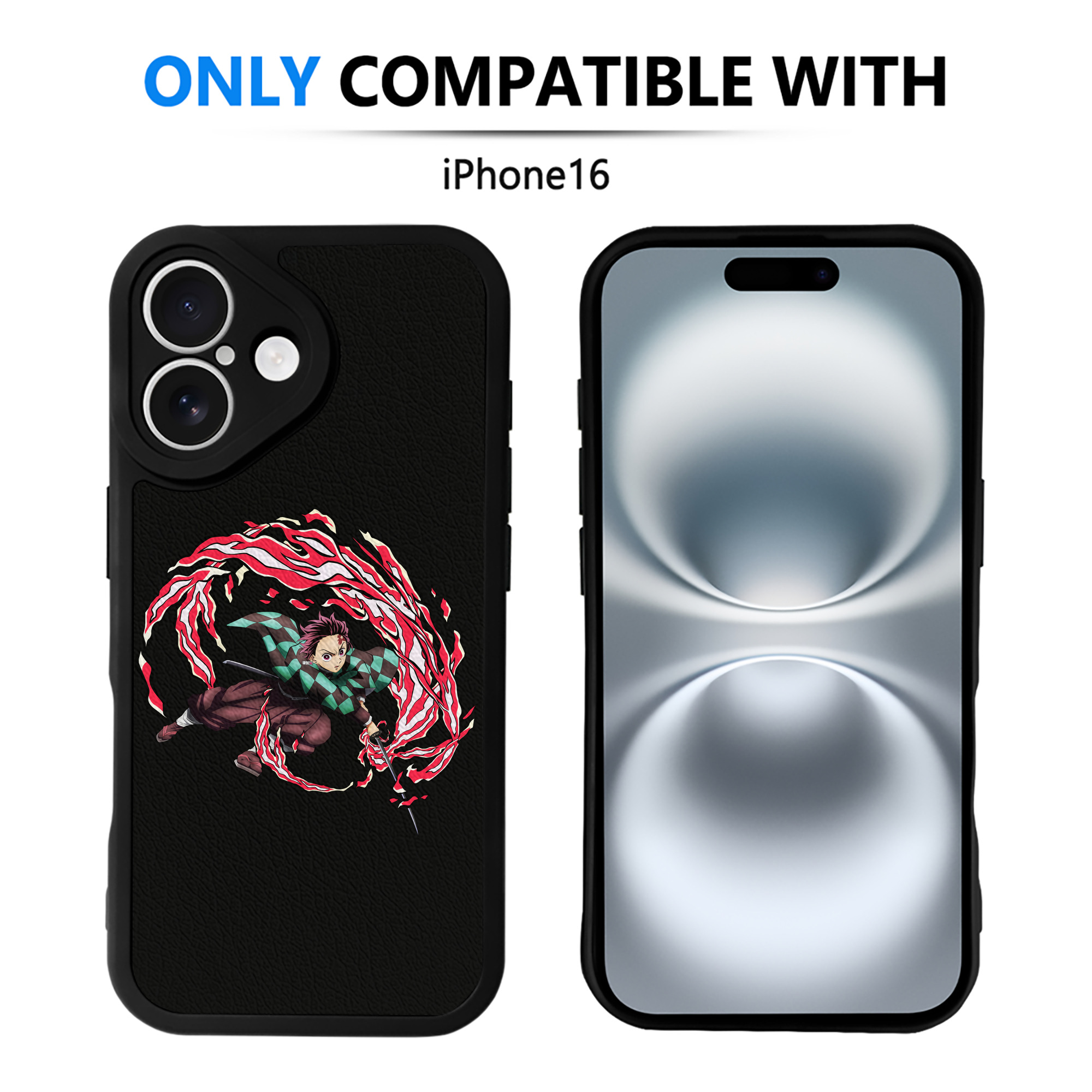 （画像用） 鬼滅の刃 竈門 炭治郎／かまど たんじろう Kamado Tanjirou 【iPhone 16シリーズ対応】シリコンスマホケース（レザー調） 材質：シリコン